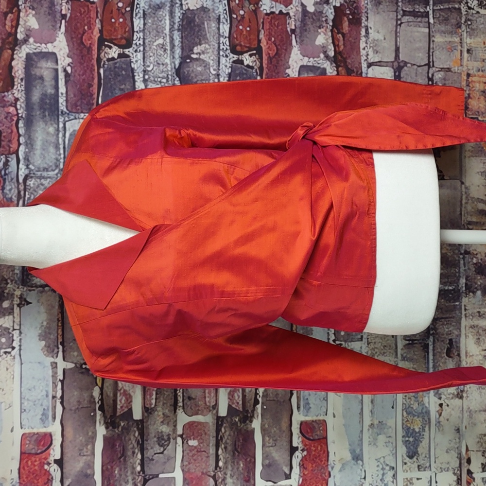 Betu Silk Shantung Cross-Over Wrap Shirt